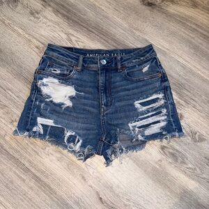 American Eagle Outfitters Distressed Dark Blue Denim Cutoff Shorts